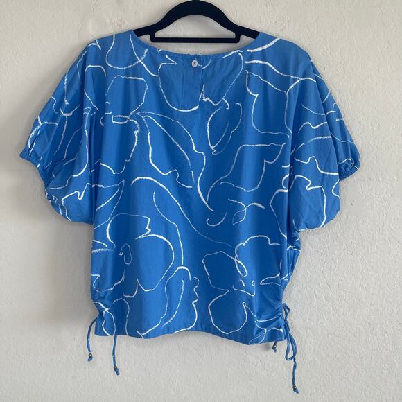 Madewell Embroidered Poplin Puff-Sleeve Cutout Crop Top Oranamental Blue Size XL - Picture 8 of 8